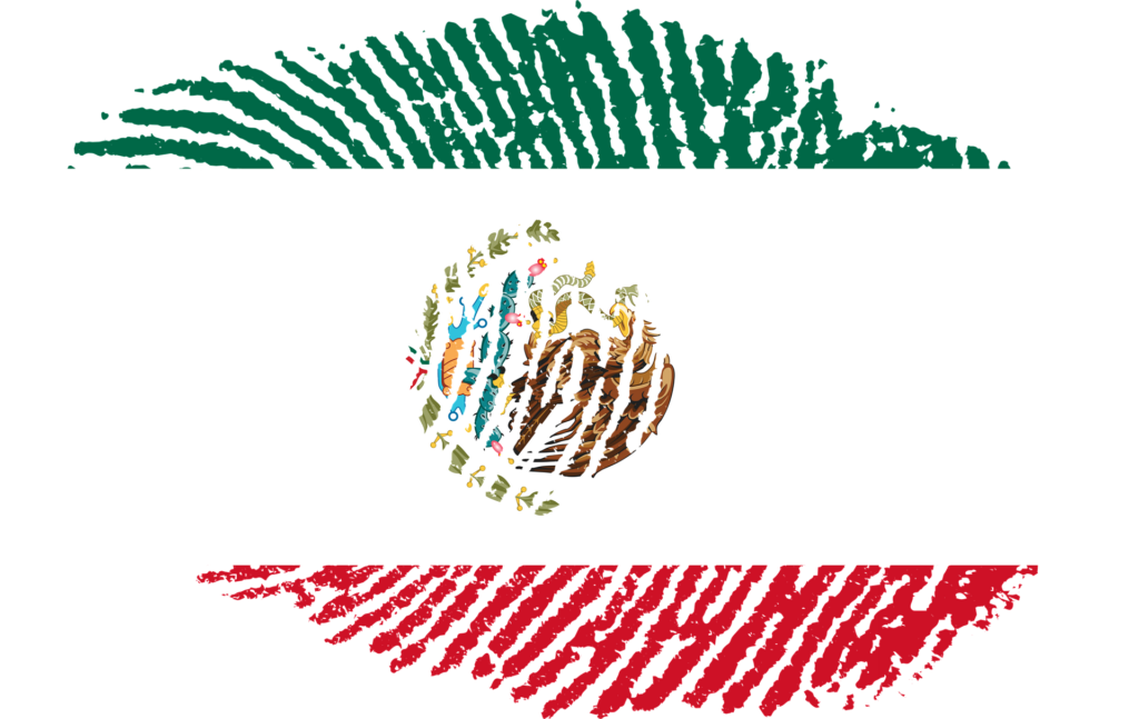 Huella dactilar incrustada en bandera mexicana